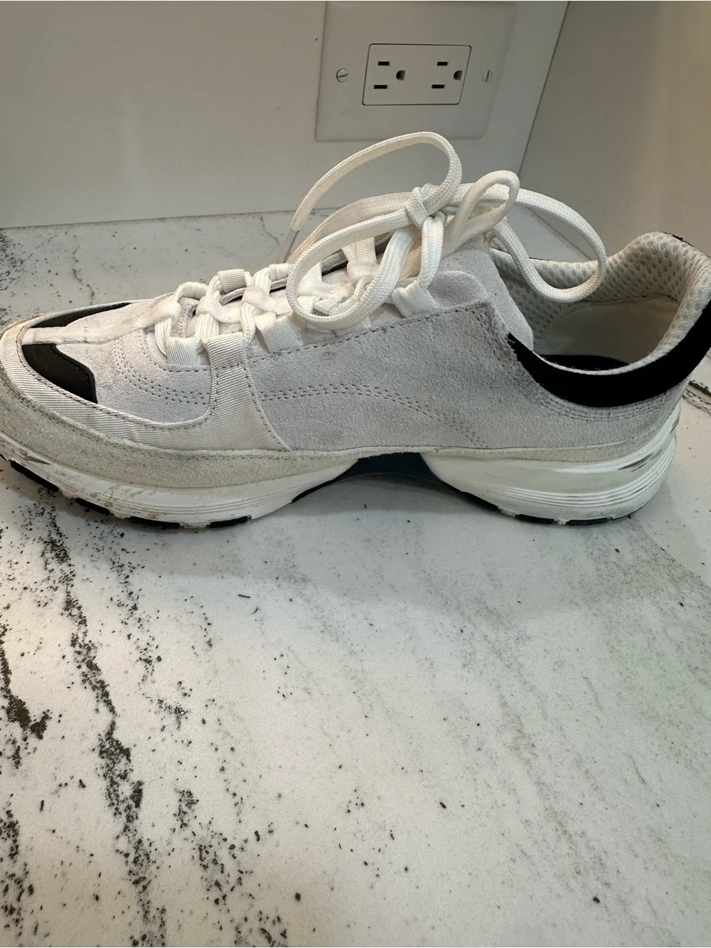 CHANEL White and Black Lace-Up Suede & Sneakers Size 39
